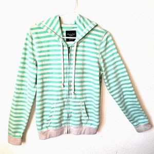 American Eagle Striped Hoodie Zip-up Sweatshirt Teal & Gray Size Medium